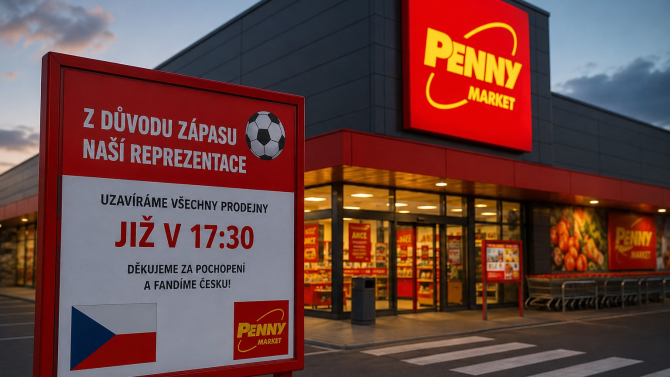 Penny Market uzavře ve čtvrtek 18. června své prodejny dříve kvůli zápasu české fotbalové reprezentace